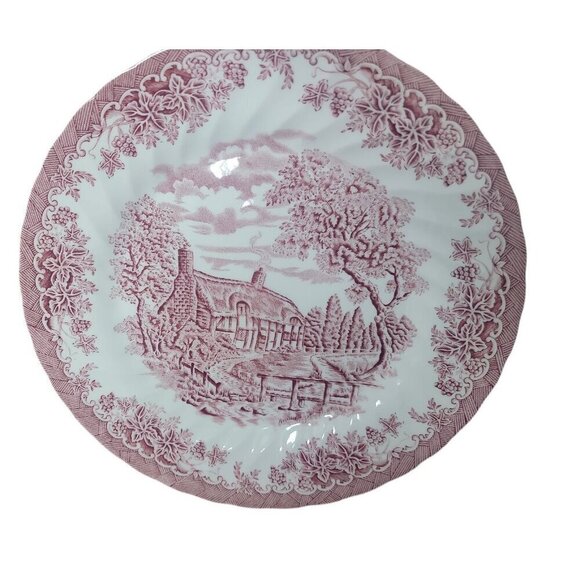 Churchill China 10" Dinner Plate The Brook Cottage Made in England Pink & White - Picture 1 of 11